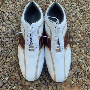 FootJoy Big & Tall Premiere Series White & Tan Leather Golf Shoes - 14